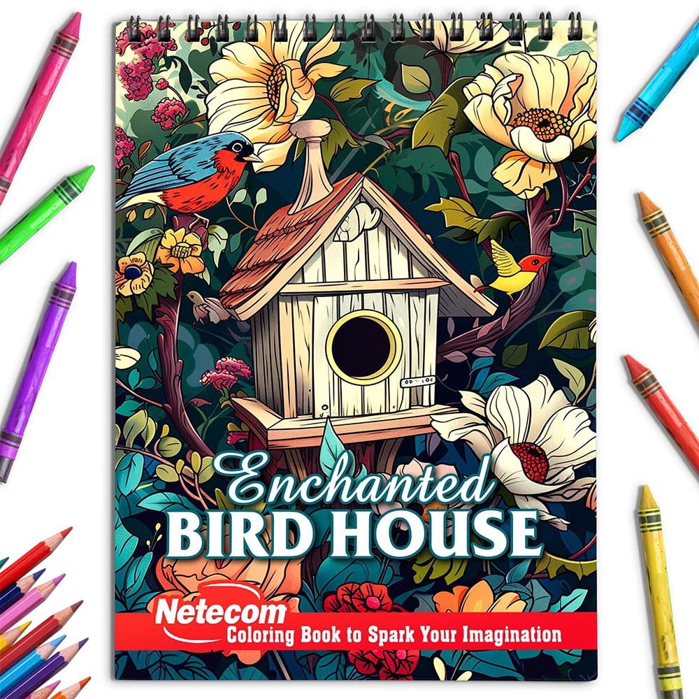 Netecom Enchanted Bird House Coloring Book for Adults, Spiral Bound, Soft Cover