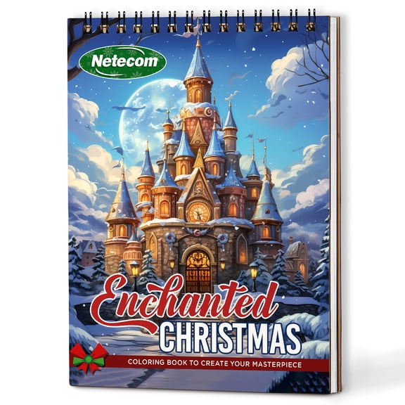 Netecom Enchanted Christmas Coloring Book Spiral Bound for Adults, A5 Wooden Cover, 30 Charming Coloring Pages of Magical Winter Scenes for Stress Relief and Relaxation