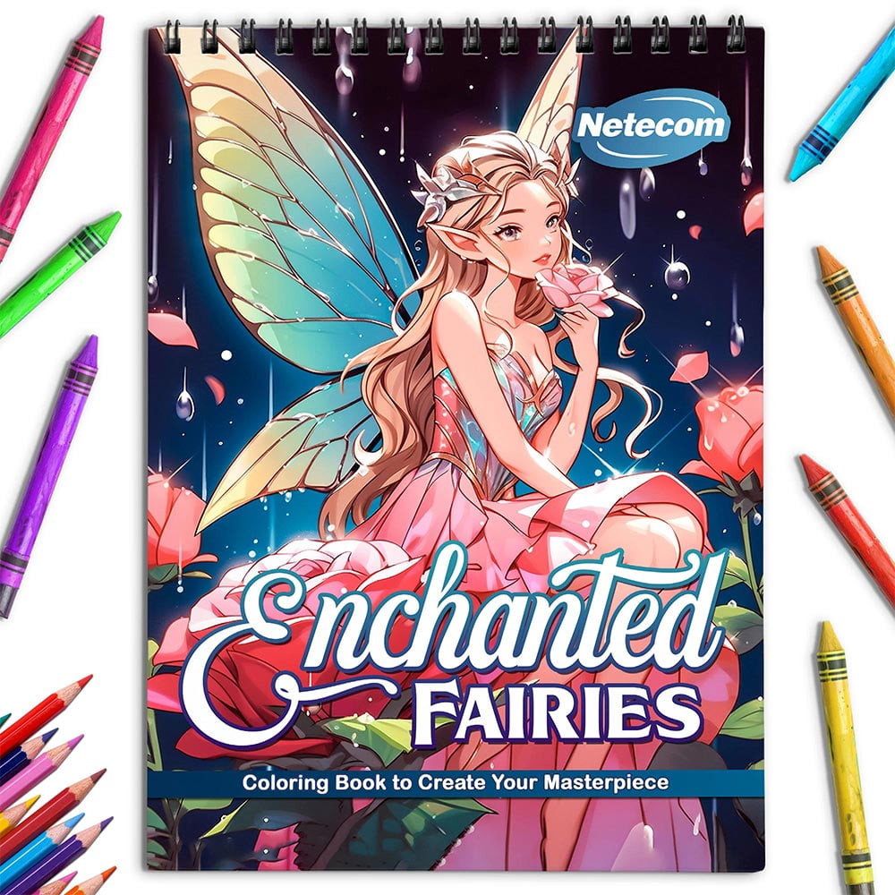 Netecom Enchanted Fairies Coloring Book for Adults, Spiral Bound, Soft Cover