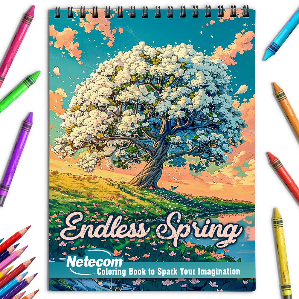 Netecom Endless Spring Coloring Book for Adults, Spiral Bound, Soft Cover