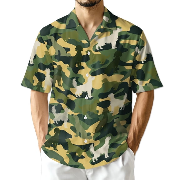 Netecom English Setter Dog Camo Hawaiian Shirt for Men, Button Down Summer Beach Short Sleeve, Vintage Style, Sizes S-5XL