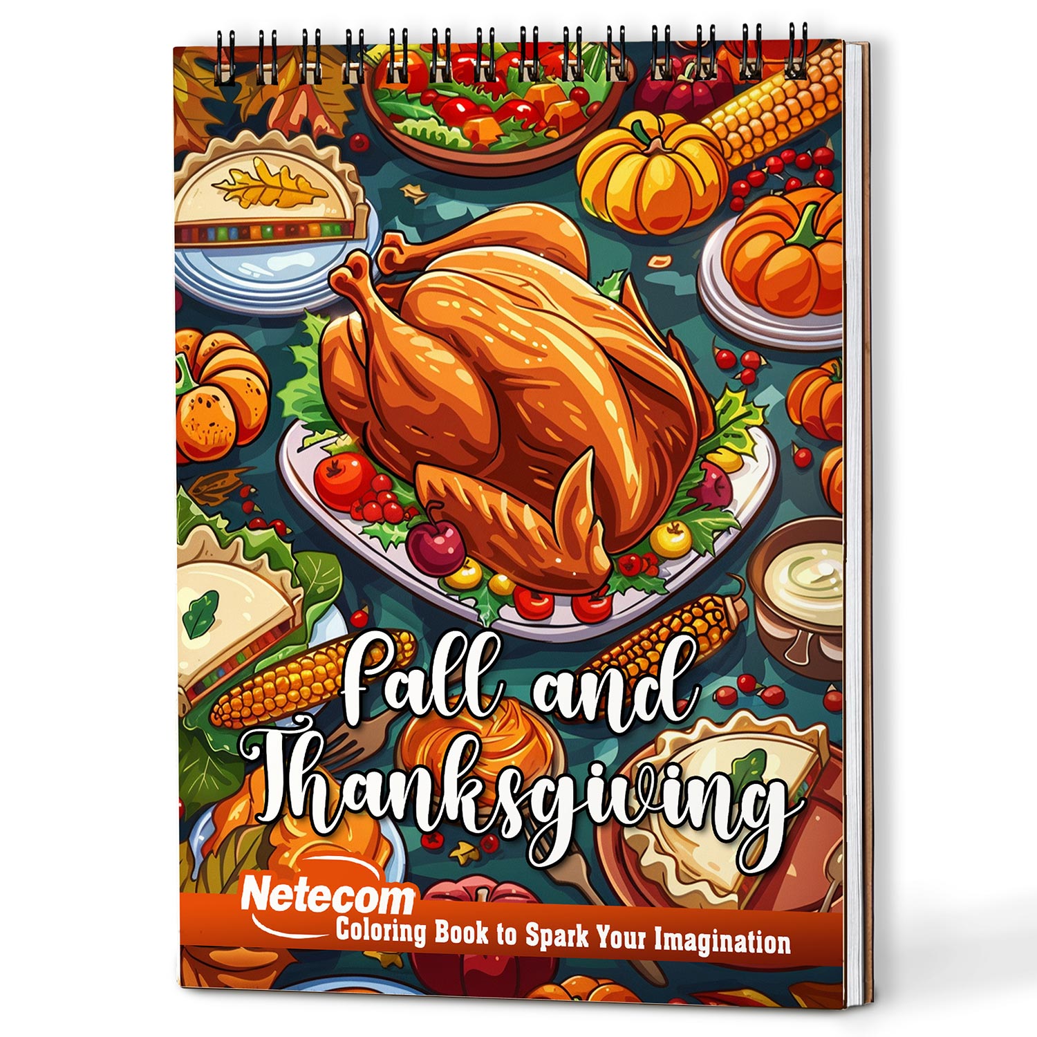 Netecom Fall and Thanksgiving Coloring Book Spiral Bound for Adults, A5 Wooden Cover, 30 Autumn Coloring Pages of Thanksgiving Holiday for Stress Relief and Relaxation