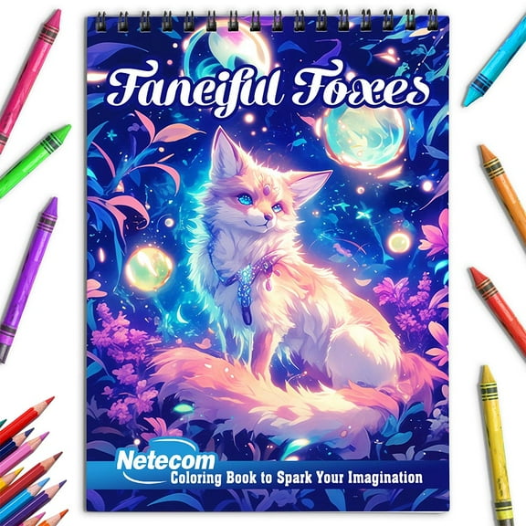 Netecom Fanciful Foxes Coloring Book for Adults, Spiral Bound, Soft Cover