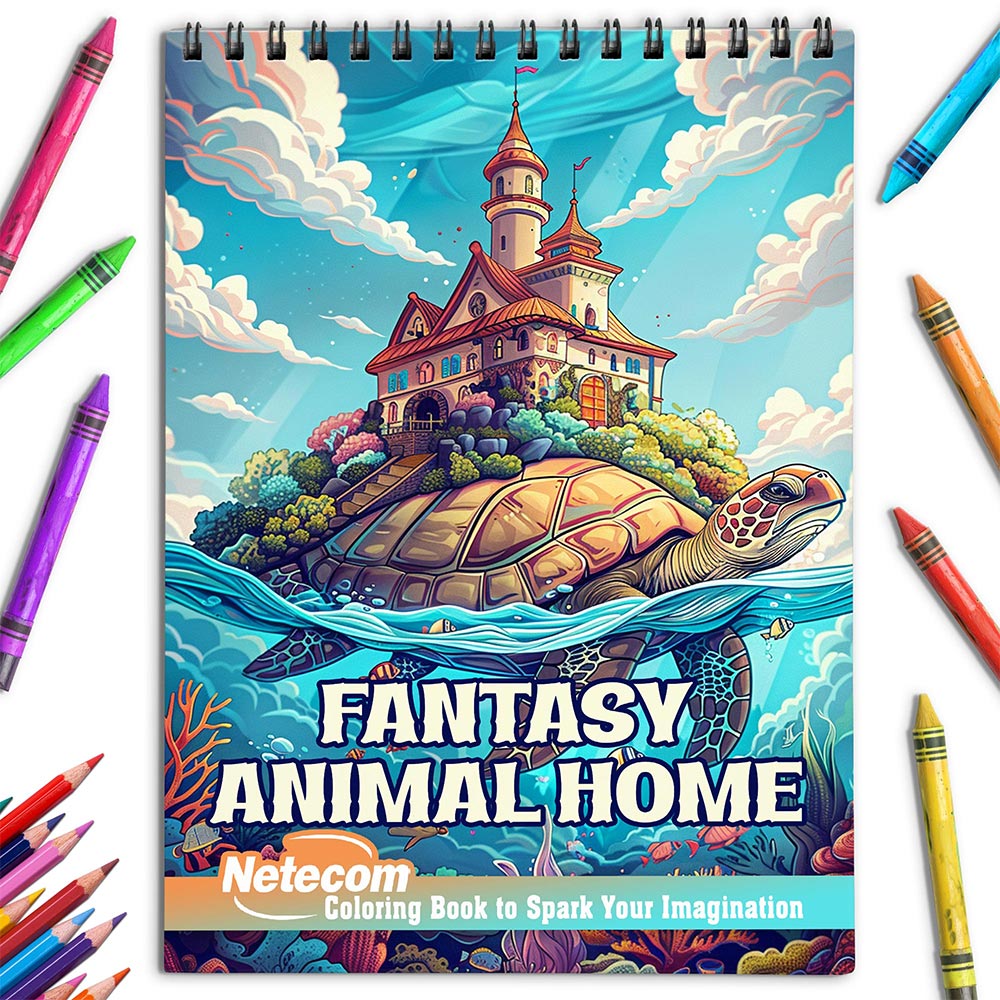 Netecom Fantasy Animal Home Coloring Book for Adults, Spiral Bound, Soft Cover