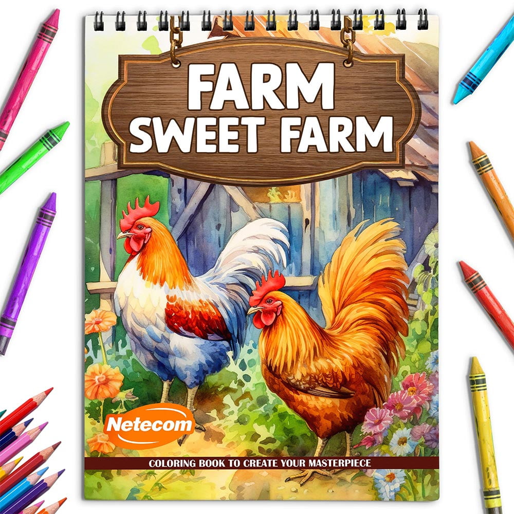 Netecom Farm Sweet Farm Coloring Book for Adults, Spiral Bound, Soft ...