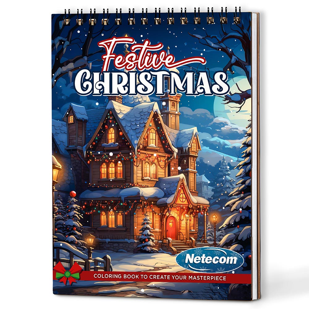 Netecom Festive Christmas Coloring Book Spiral Bound for Adults, A5 Wooden Cover, 30 Beautiful Coloring Pages of Xmas Day for Stress Relief and Relaxation