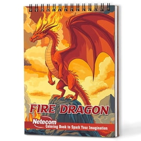 Netecom Fire Dragon Coloring Book Spiral Bound for Adults, A5 Wooden Cover, 30 Majestic Coloring Pages of Mighty Creatures for Stress Relief and Relaxation