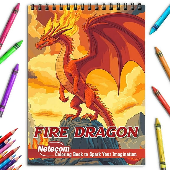 Netecom Fire Dragon Coloring Book for Adults, Spiral Bound, Soft Cover
