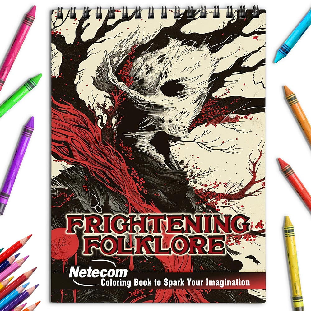 Netecom Frightening Folklore Coloring Book for Adults, Spiral Bound, Soft Cover