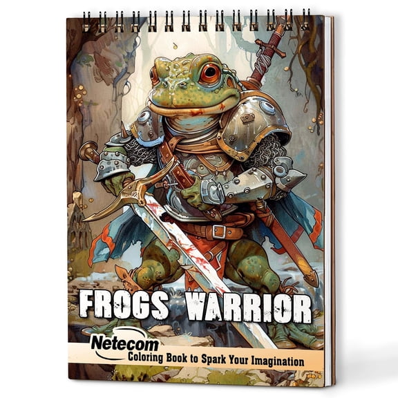Netecom Frogs Warrior Coloring Book Spiral Bound for Adults, A5 Wooden Cover, Spiral Bound, 30 Amazing Coloring Pages of Frog Warrior Spirit for Stress Relief and Relaxation