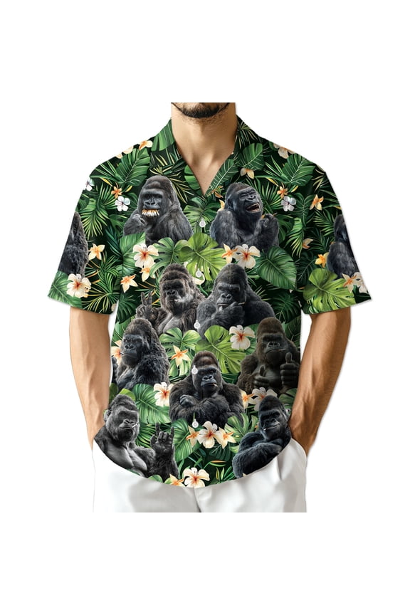 Funny Gorilla Smoking Hawaiian Shirt, Monkey Lover Gifts, Tropical Animal Button Down Summer Beach Shirts