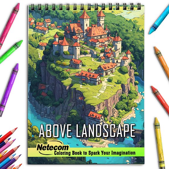 Netecom Above Landscape Coloring Book for Adults, Spiral Bound, Soft Cover