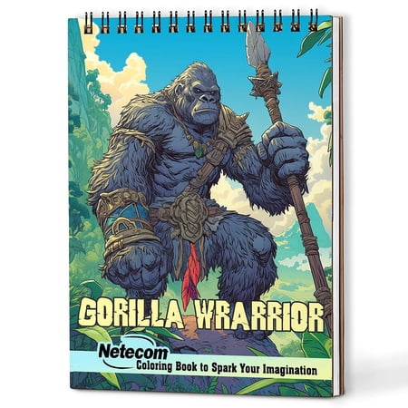 Netecom Gorilla Warrior Coloring Book for Adults, A5 Wooden Cover, 30 Bold and Dynamic Coloring Pages of Mighty Gorilla Warriors for Stress Relief and Relaxation, Spiral Bound Edition