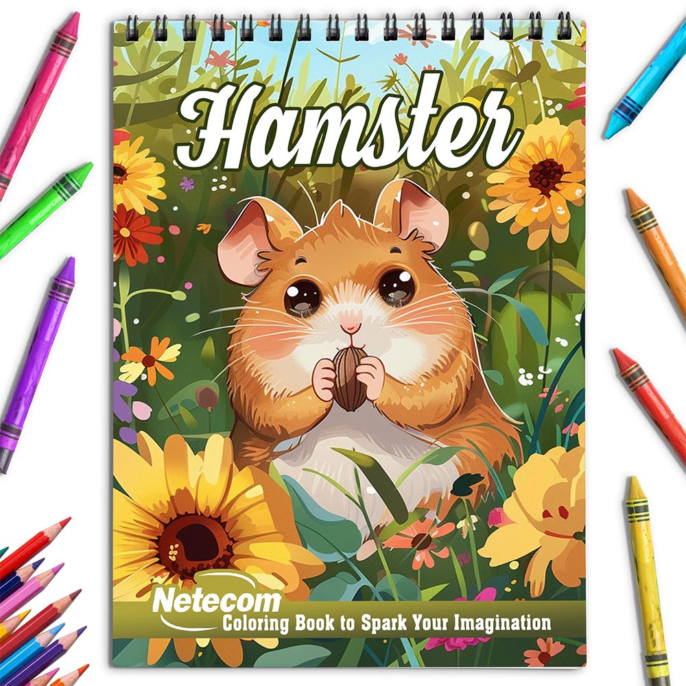 Netecom Hamster Coloring Book for Adults, Spiral Bound, Soft Cover