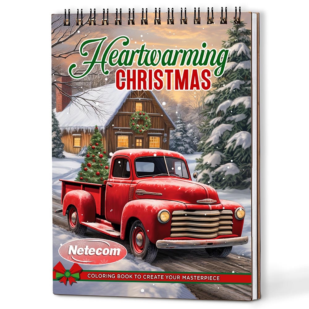 Netecom Heartwarming Christmas Coloring Book Spiral Bound For Adults, A5 Wooden Cover, 30 Enchanting Coloring Pages of Christmas Traditions for Stress Relief and Relaxation