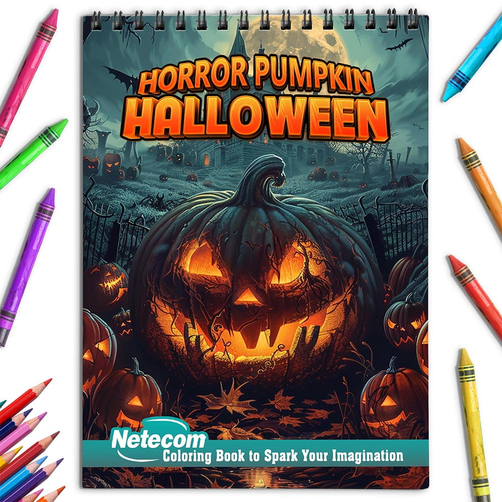 Netecom Horror Pumpkin Halloween Coloring Book for Adults, Spiral Bound, Soft Cover