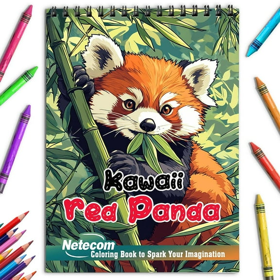 Netecom Kawaii Red Panda Coloring Book for Adults, Spiral Bound, Soft Cover