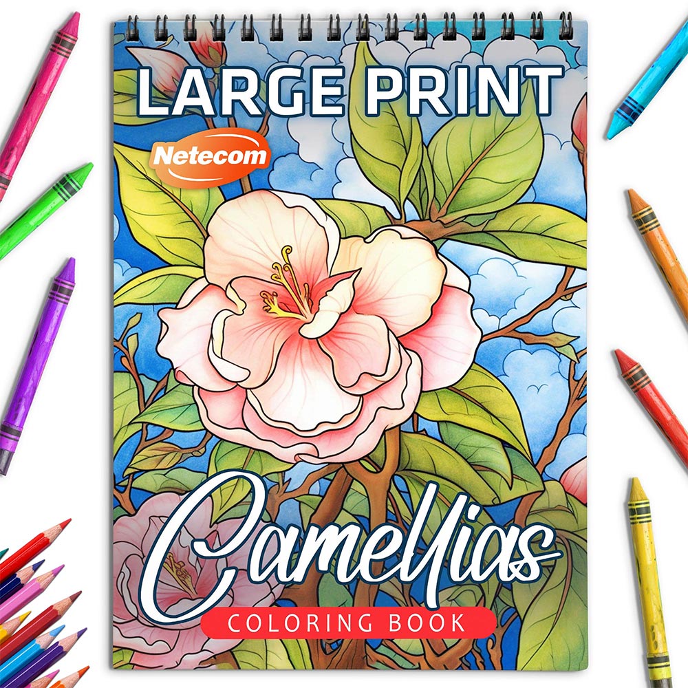 Netecom Large Print Camellias Coloring Book for Adults, Spiral Bound, Soft Cover