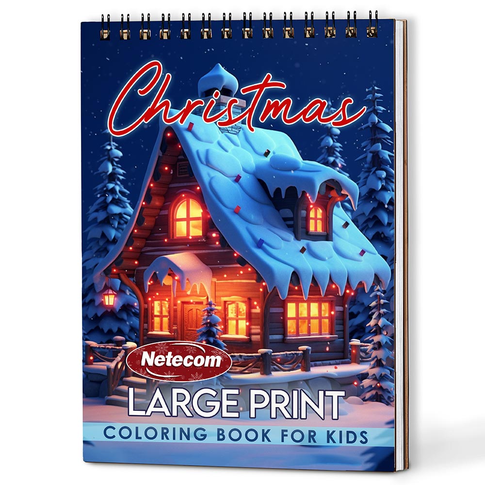 Netecom Large Print Christmas Coloring Book Spiral Bound for Adults, A5 Wooden Cover, 30 Stunning Coloring Pages of Cute Decorating the Christmas Tree for Stress Relief and Relaxation