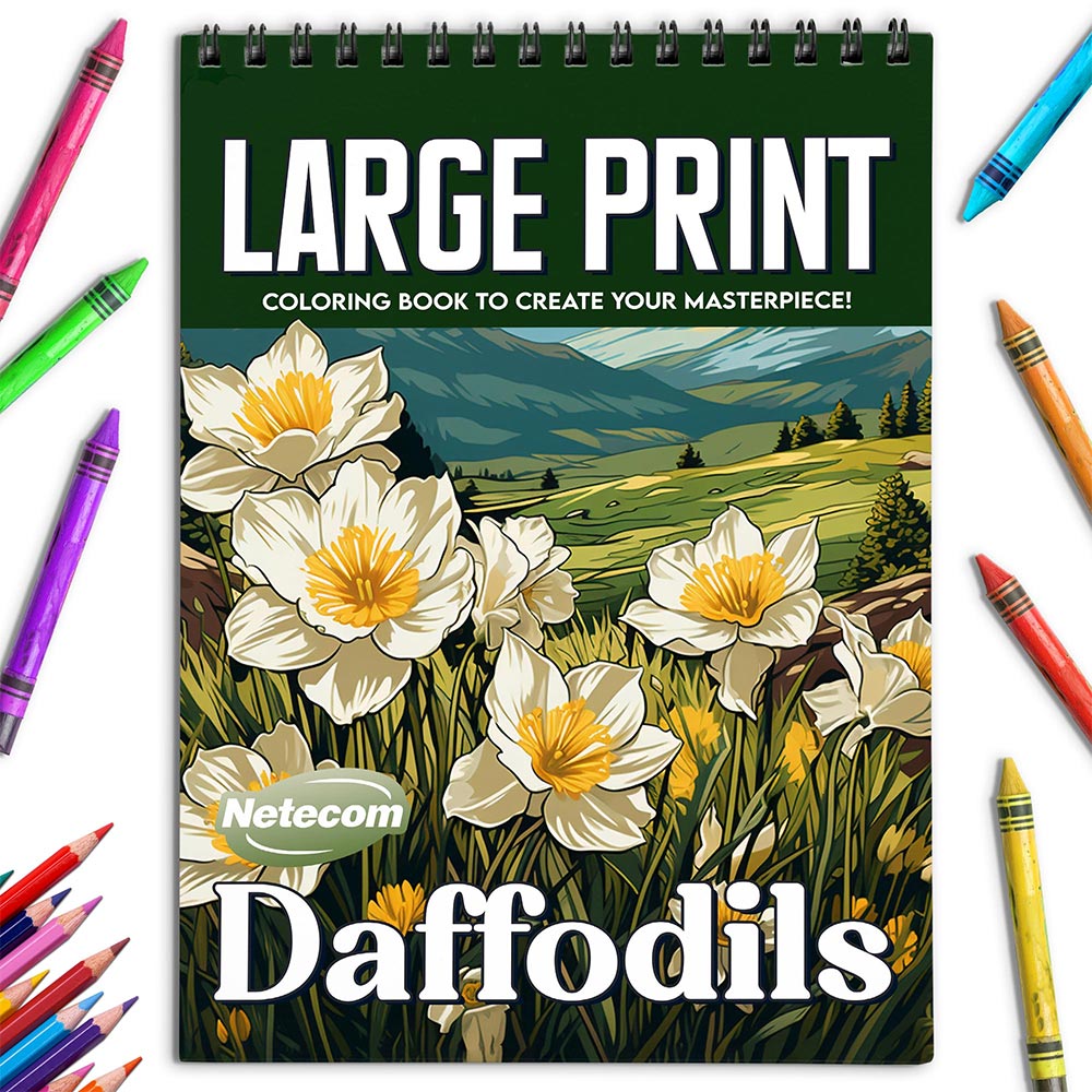 Netecom Large Print Daffodils Coloring Book for Adults, Spiral Bound, Soft Cover