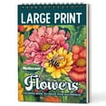 thumbnail image 1 of Netecom Large Print Flowers Coloring Book Spiral Bound for Adults and Seniors, A5 Wooden Cover, 30 Delightful Blossom Designs Coloring Pages of Big Print Style for Stress Relief and Relaxation, 1 of 6