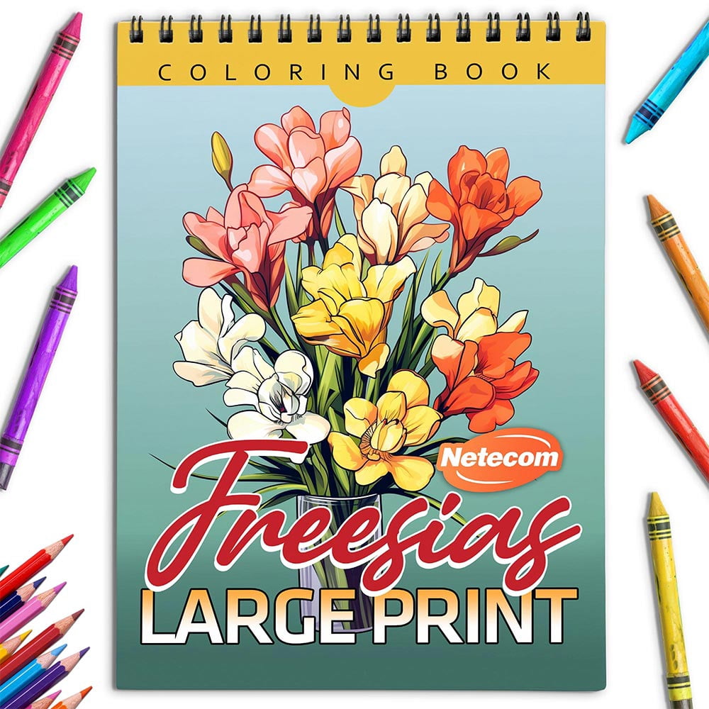Netecom Large Print Freesias Coloring Book for Adults, Spiral Bound, Soft Cover
