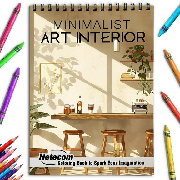 Netecom Minimalist Art Interior Coloring Book for Adults, Spiral Bound, Soft Cover