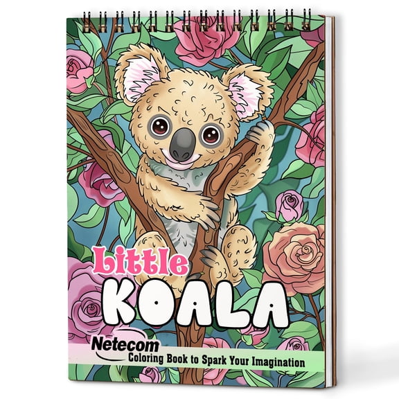 Netecom Little Koala Coloring Book for Adults, A5 Wooden Cover, 30 Adorable and Funny Koalas Coloring Pages in Colorful Adventure for Stress Relief and Relaxation, Spiral Bound Edition