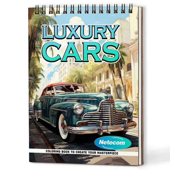 Netecom Luxury Cars Coloring Book Spiral Bound For Adults, A5 Wooden Cover, 30 Captivating Coloring Pages of Classic Sports Cars for Stress Relief and Relaxation