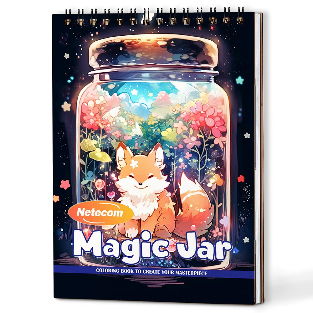 Netecom Magic Jar Coloring Book Spiral Bound For Adults, A5 Wooden Cover, 30 Captivating Coloring Pages of Fantastical Jars for Stress Relief