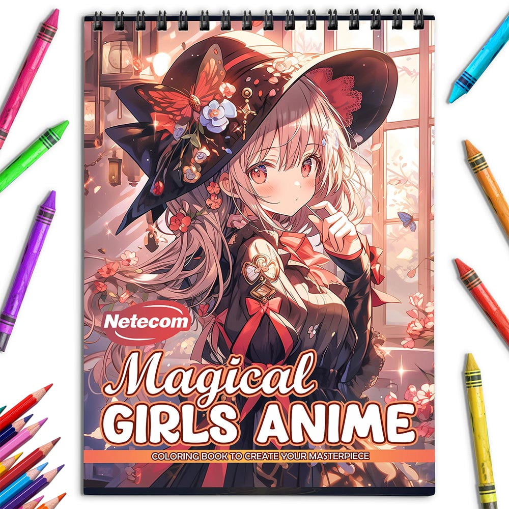 Netecom Magical Girls Anime Coloring Book for Adults, Spiral Bound, Soft Cover