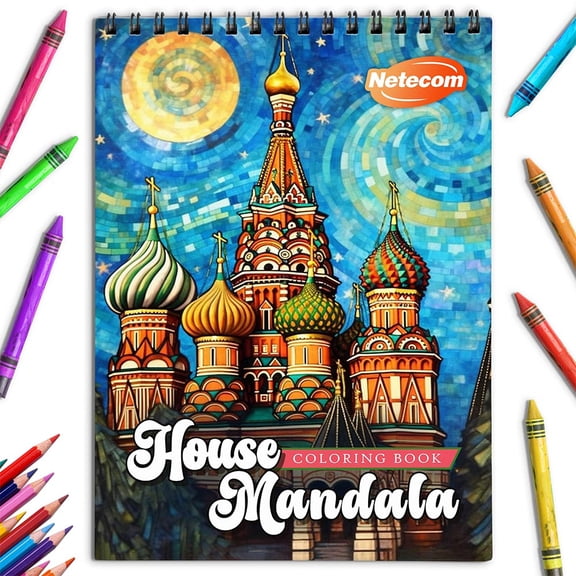 Netecom Mandala House Coloring Book for Adults, Spiral Bound, Soft Cover