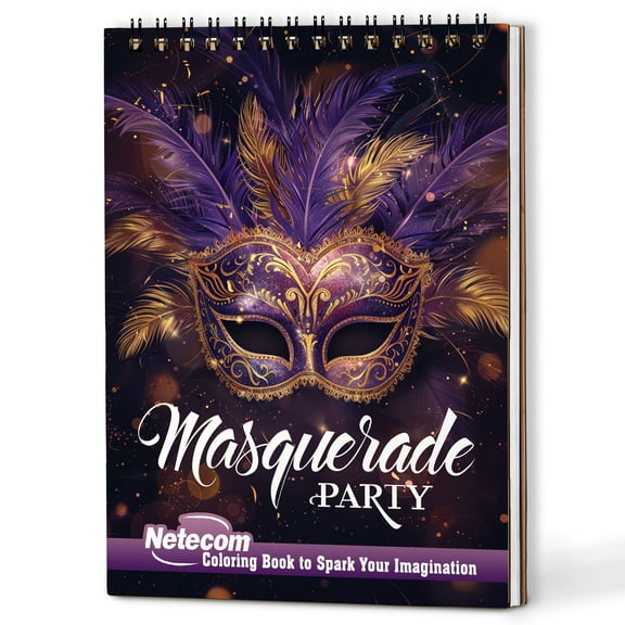 Netecom Masquerade Party Coloring Book Spiral Bound for Adults, Wooden Cover, 30 Charming Coloring Pages to Explore Noble Party for Stress Relief and Relaxation