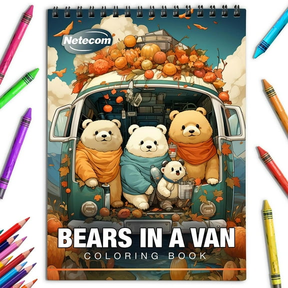 Netecom Bears in a Van Coloring Book for Adults, Spiral Bound, Soft Cover
