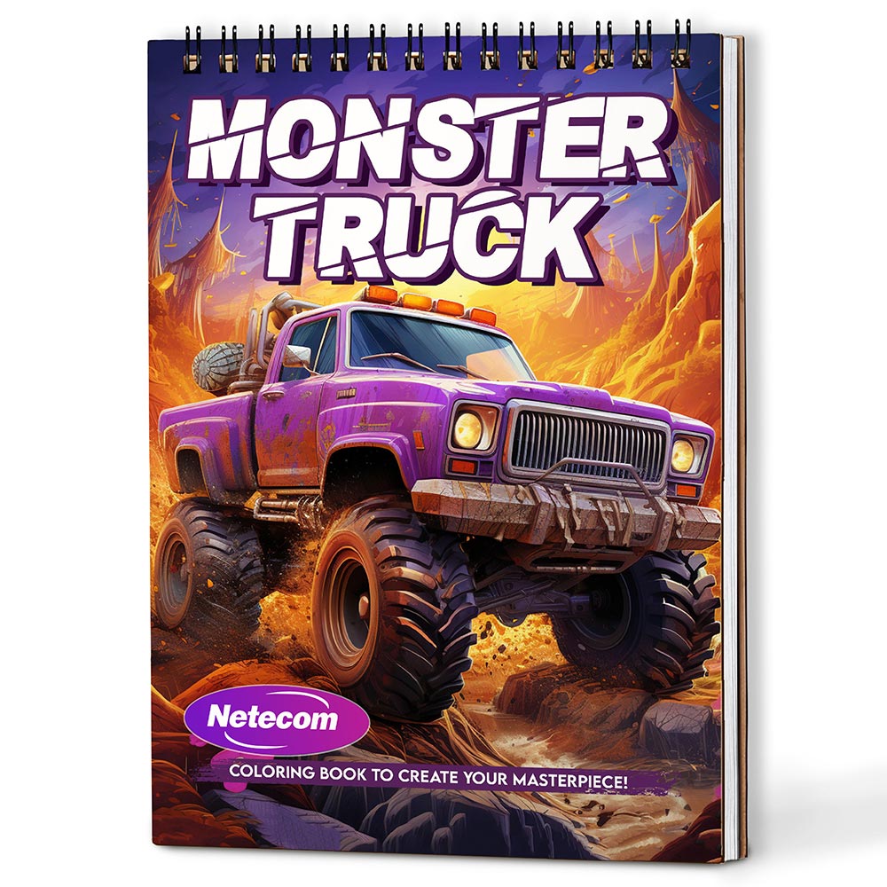 Netecom Monster Truck Coloring Book Spiral Bound For Adults, A5 Wooden Cover, 30 Captivating Coloring Pages of Powerful Monster Trucks for Stress Relief and Relaxation
