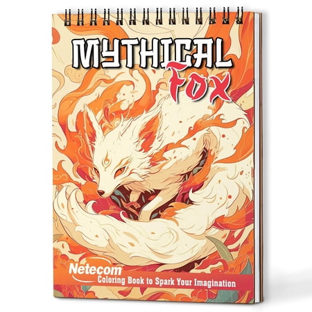 Netecom Mythical Fox Coloring Book for Adults, A5 Wooden Cover, 30 Fanciful Coloring Pages of Fabled Foxes for Stress Relief and Relaxation, Spiral Bound Edition