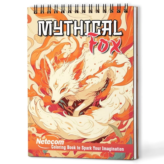 Netecom Mythical Fox Coloring Book for Adults, A5 Wooden Cover, 30 Fanciful Coloring Pages of Fabled Foxes for Stress Relief and Relaxation, Spiral Bound Edition
