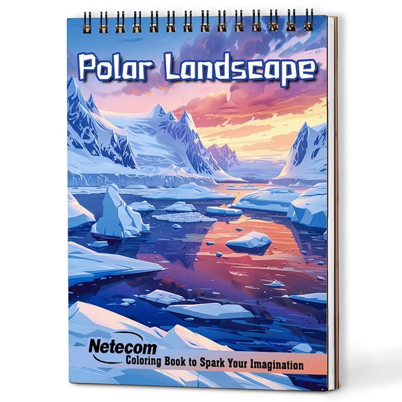 Netecom Polar Landscape Coloring Book for Adults, A5 Wooden Cover, 30 Serene Coloring Pages of Arctic Scenes for Stress Relief and Relaxation, Spiral Bound Edition