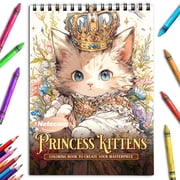 Netecom Princess Kittens Coloring Book for Adults, Spiral Bound, Soft Cover