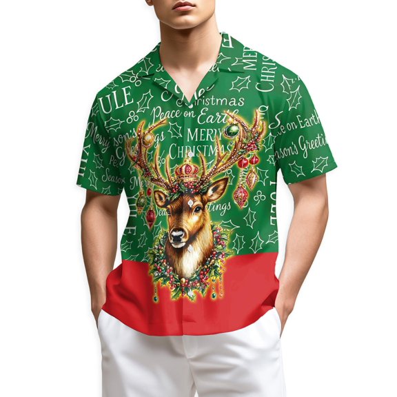 Netecom Reindeer Christmas Hawaiian Shirt for Men Women, Funny Holiday Button Down Summer Beach Short Sleeve Shirts, S-5XL