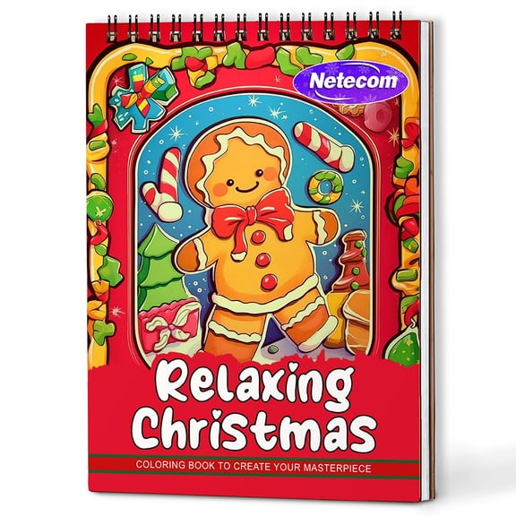 Netecom Relaxing Christmas Coloring Book Spiral Bound for Adults, A5 Wooden Cover, 30 Calming Coloring Pages of Peaceful Winter Scenes for Stress Relief and Relaxation