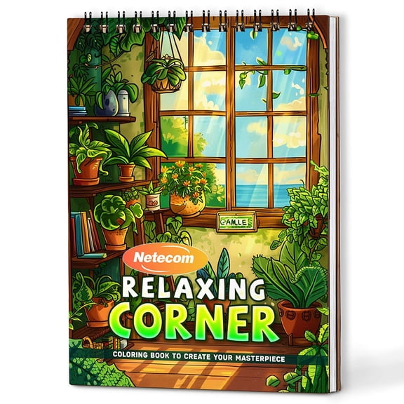 Netecom Relaxing Corner Coloring Book Spiral Bound For Adults, A5 Wooden Cover, 30 Beautiful Coloring Pages of Calming Scenes for Stress Relief and Relaxation