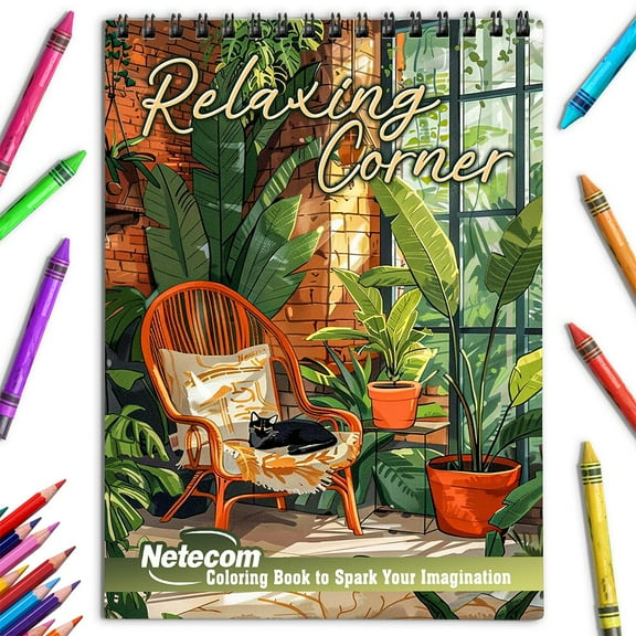 Netecom Relaxing Corner Coloring Book for Adults, Spiral Bound, Soft Cover