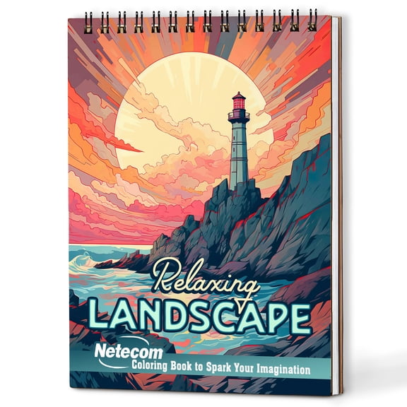 Netecom Relaxing Landscape Coloring Book Spiral Bound for Adults, Wooden Cover, 30 Beautiful Landscapes Coloring Pages of Inspirational Meditation for Stress Relief and Relaxation