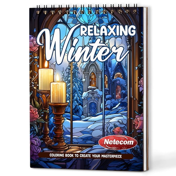 Netecom Relaxing Winter Coloring Book Spiral Bound for Adults, A5 Wooden Cover, 30 Charming Coloring Pages of Peaceful Winter Landscape for Stress Relief and Relaxation