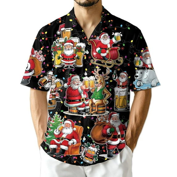 Netecom Santa Beer Lover Hawaiian Shirt for Men, Funny Christmas Drinking Holiday Button Down Summer Beach Shirt, S-5XL