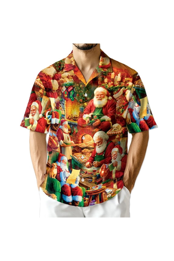 Santa Claus Workshop Christmas Hawaiian Shirt for Men, Festive Holiday Factory Button Down Summer Beach Shirt, S-5XL