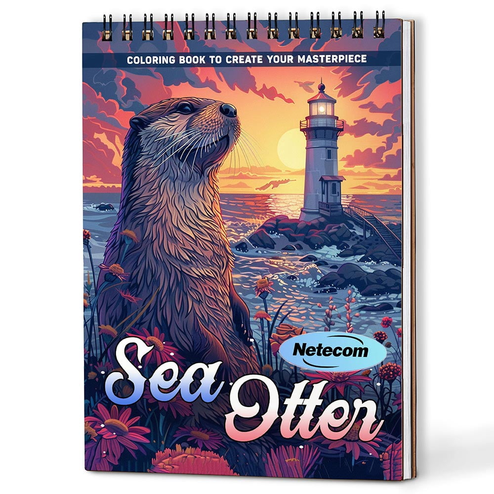 Netecom Sea Otter Coloring Book Spiral Bound For Adults, A5 Wooden Cover, 30 Joyful Coloring Pages of Marine Creatures for Stress Relief and Relaxation