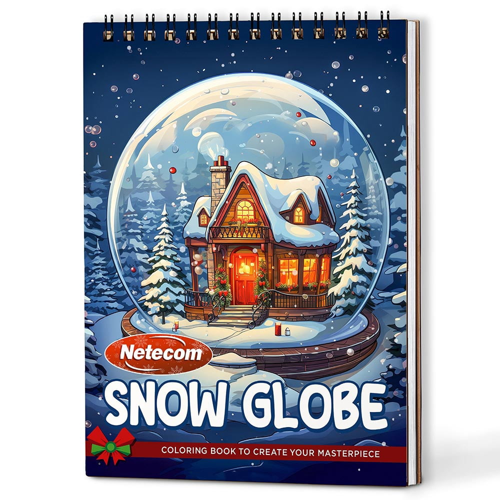 Netecom Snow Globe Coloring Book Spiral Bound for Adults, A5 Wooden Cover, 30 Charming Coloring Pages of Festive Holiday Landscapes for Stress Relief and Relaxation