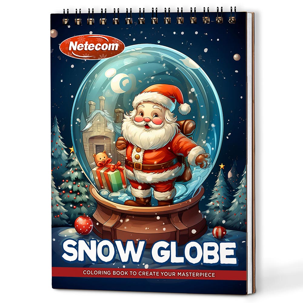 Netecom Snow Globe Coloring Book Spiral Bound for Adults, A5 Wooden Cover, 30 Magical Coloring Pages of Enchanted Winter Scenes for Stress Relief and Relaxation
